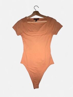 Forever 21 Peach Square-Neck Short Sleeve Bodysuit